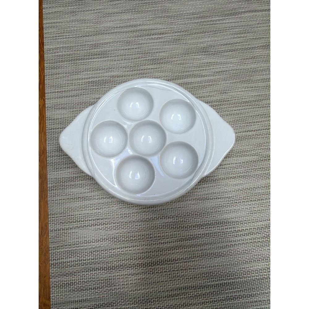 Vintage White 6 Hole Ceramic Escargot Dish 7" Unmarked